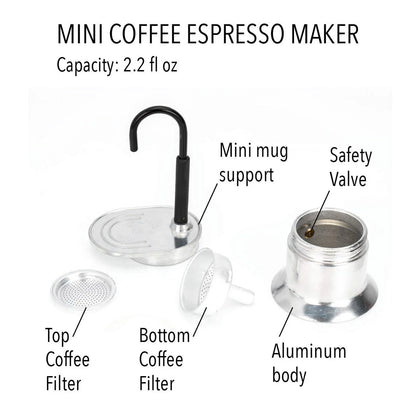 50ML Single Tube Moka Pot Cup Aluminum Alloy Spout Stovetop Italian Coffee Maker for Outdoor Parties Travel Kitchen Accessories