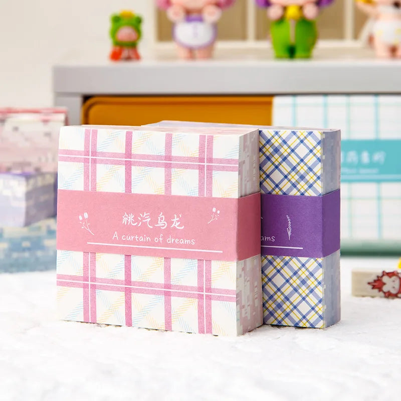 200Sheets Grid Pad Paper  8*8cm Aesthetic Non-Adhesive Plaid Design for Journaling, Planners & Study Notes, Stylish School-Style