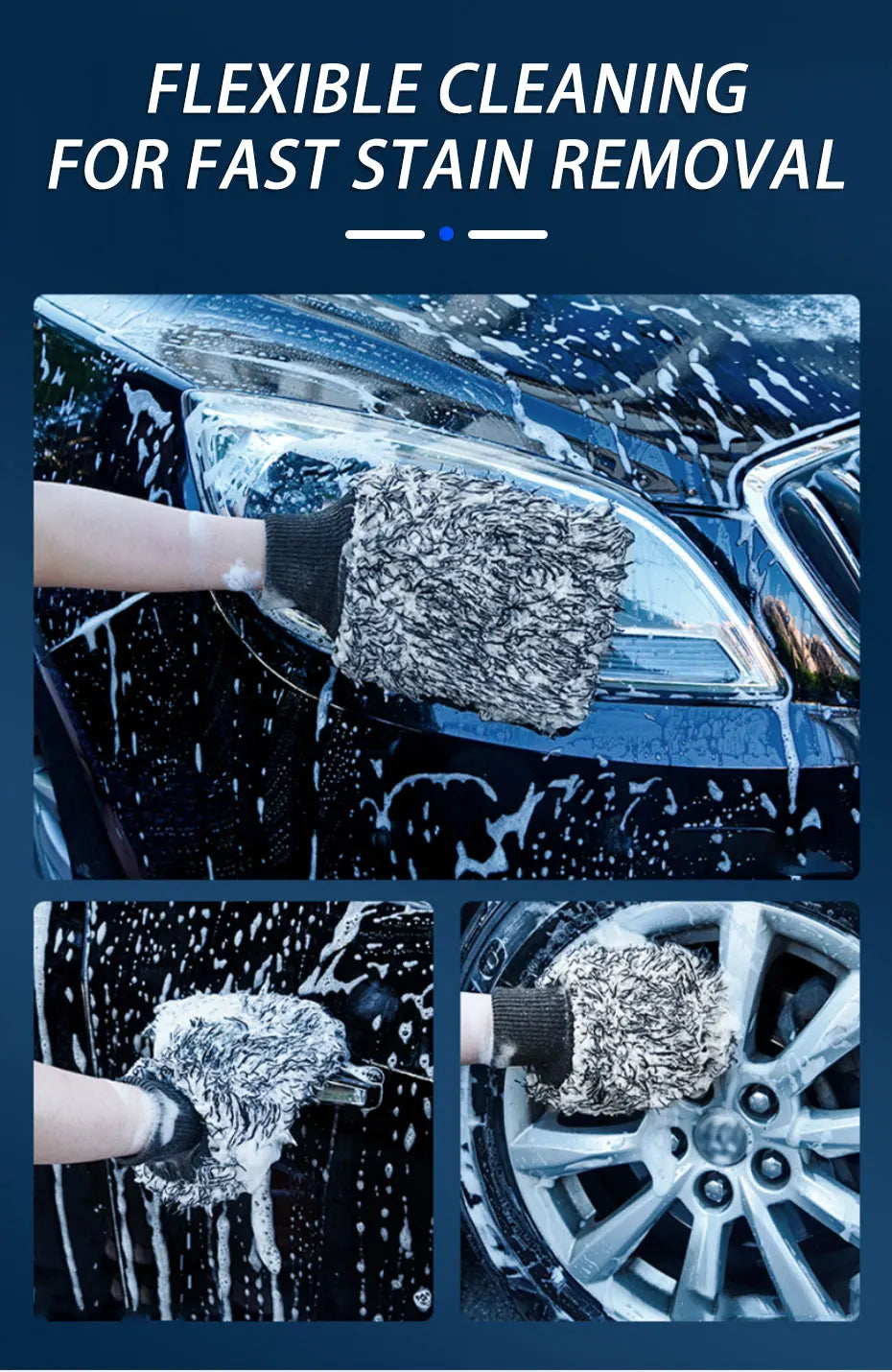 SEAMETAL Microfiber Car Wash Brush Cleaning Gloves Plastic Handle Wheel Brush Double-Side Absorbent Clean Glove Car Washing Tool