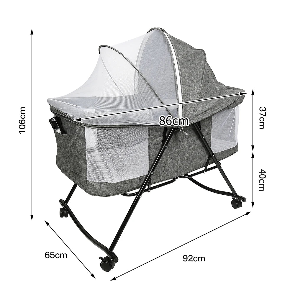 Portable baby bed foldable travel cradle with net and 0-2 year old universal wheel 60KG gray 106*92*55cm