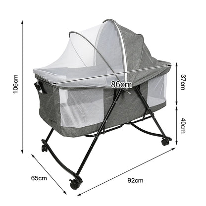Portable baby bed foldable travel cradle with net and 0-2 year old universal wheel 60KG gray 106*92*55cm