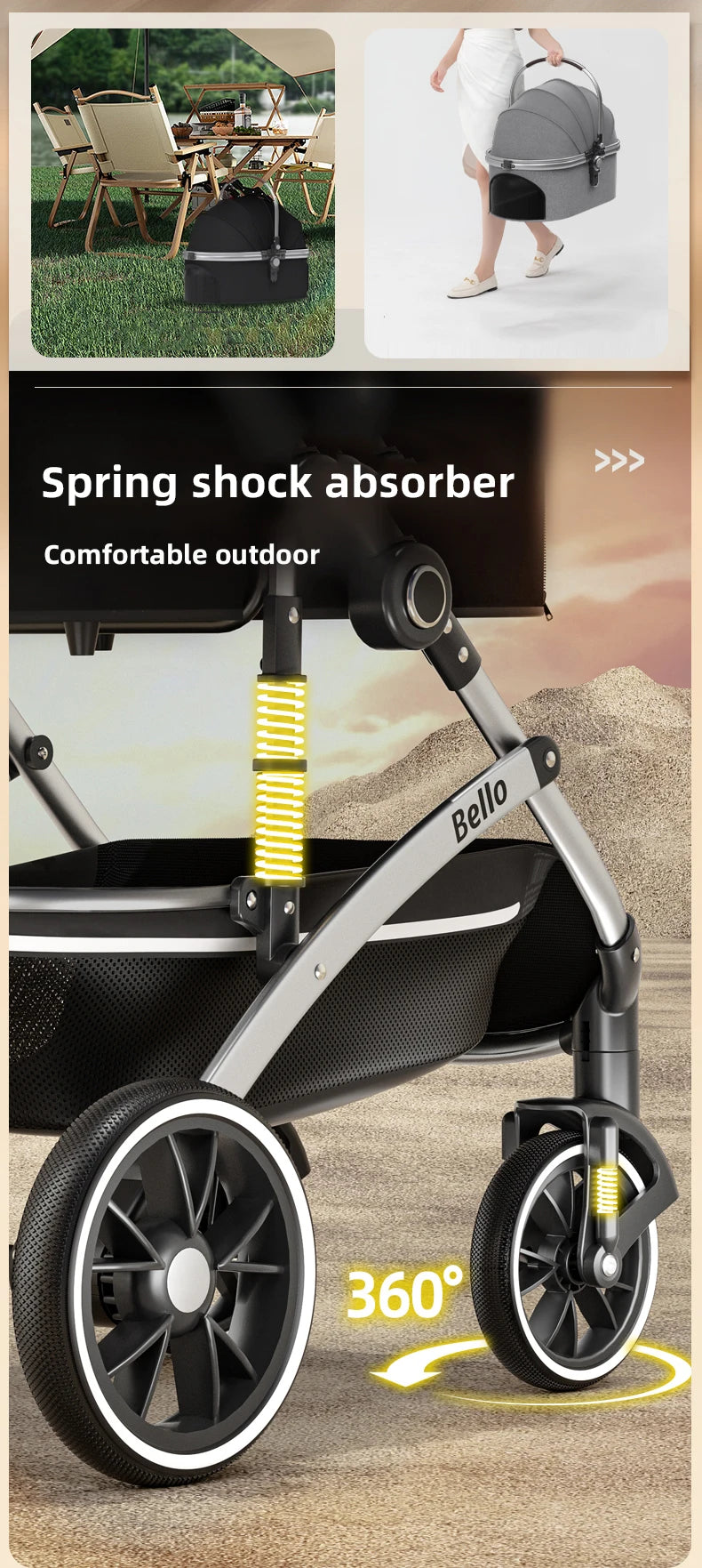 Plant Folding Travel Luxury Pet Stroller For Travel 4 Wheels Trolley Small Dogs & Cats