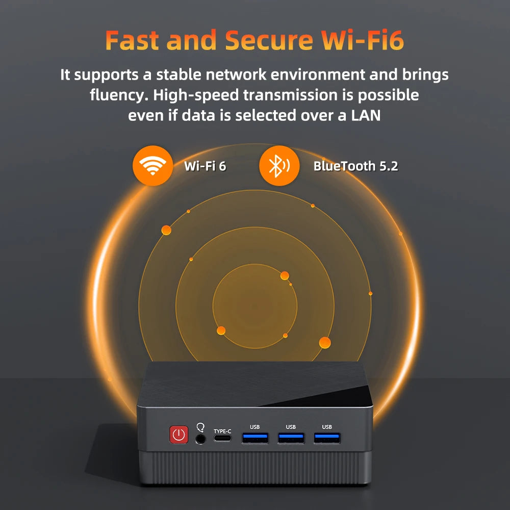 TexHoo Mini PC AMD R5 6600H  R7 7730U  R3 4300U Dual HDMI DP Wifi6 WDesktop Gaming Computer Dual network ports