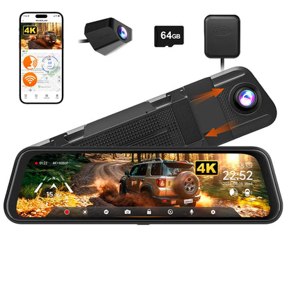 WOLFBOX M40 Dash Cam 4K+1080P With Voice Control ADAS Built in 5GHZ WI-FI and GPS Video Recorder Front and Rear Dash Camera