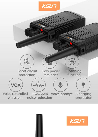 Mini Portable Walkie Talkie 2pcs UHF Radio Wireless Intercom VOX Function PMR446 Walkie Talkie Two Way Radio Station KSUN X26