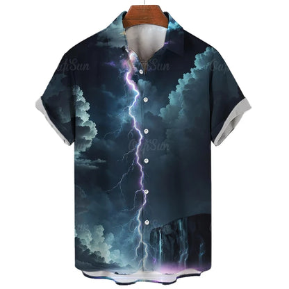 3D Printed Punk Purple Lightning Graphic Blouses Harajuku Fashion Hip Hop Shirts For Men Clothes Hawaiian Y2k Lapel Blouse Tops