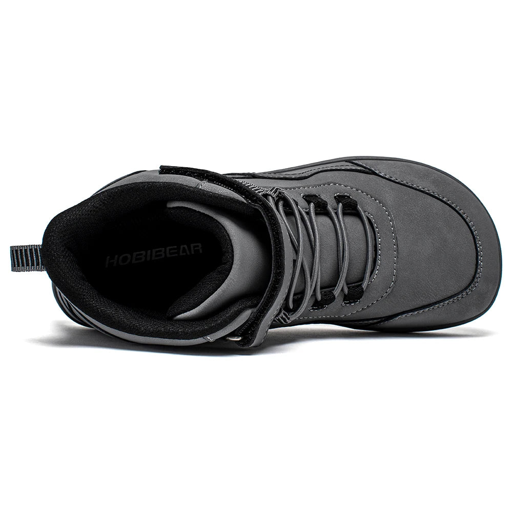 HOBIBEAR Kids Mid-Barefoot Shoes Big/Kid Wide Toe Box Zero Drop Artificial Leather Hook-Loop Outdoor Boots
