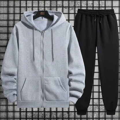 2026 New Arrival Men's Zipper Hoodie Sweatpants 2 Piece Set High Quality Hooded Long Sleeve Sweatshirt Autumn Winter Tracksuit
