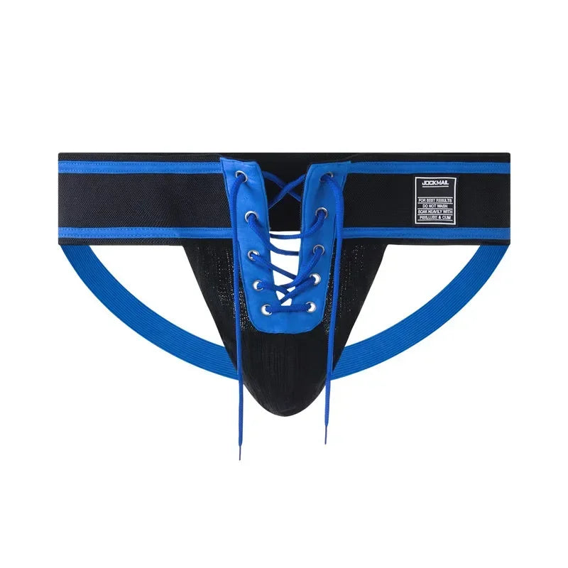 Open Front Men Jockstrap Briefs Athletic Supporter,3" Waistband Detachable Pouch Breathable Workout Sport Underwear Gay Thongs