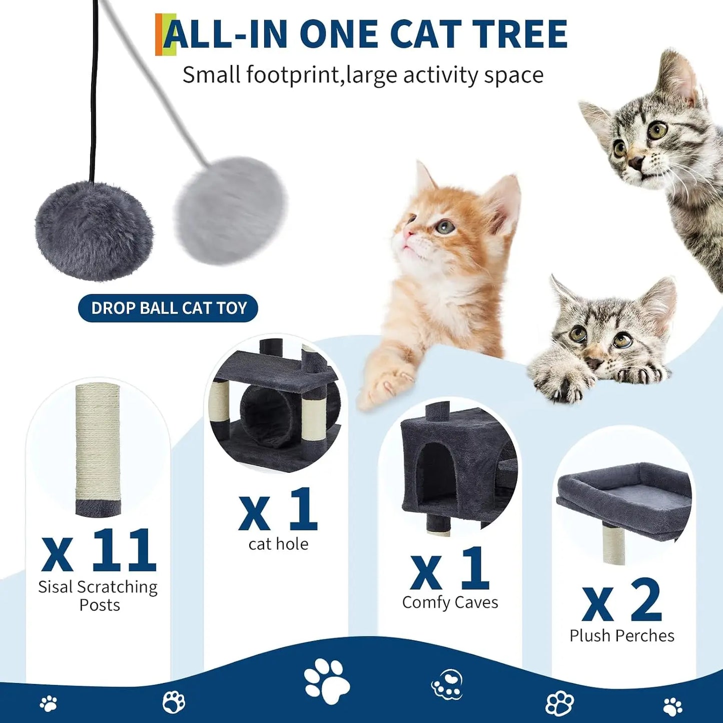 Garvee 188cm Extra Tall Multilevel Cat Tree Tower, Indoor Large Cat Climbing Activity Center with Cat Condos, Sisal Scratching Posts & Soft Hammock for Kittens and Adult Cats