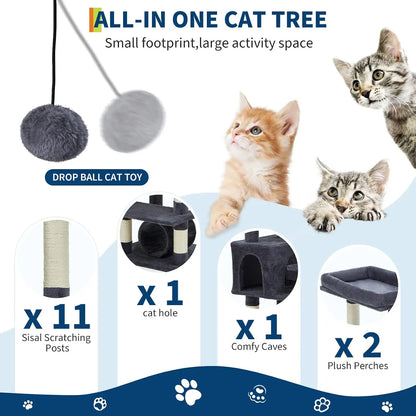 Garvee 188cm Extra Tall Multilevel Cat Tree Tower, Indoor Large Cat Climbing Activity Center with Cat Condos, Sisal Scratching Posts & Soft Hammock for Kittens and Adult Cats
