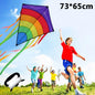 Rainbow Strip Spliced Diamond Rhombus Kite Lightweight Wind Resistant Fabric Easy Launch Stable Flight Foldable Portable Outdoor Flying Toy for Kids & Adults