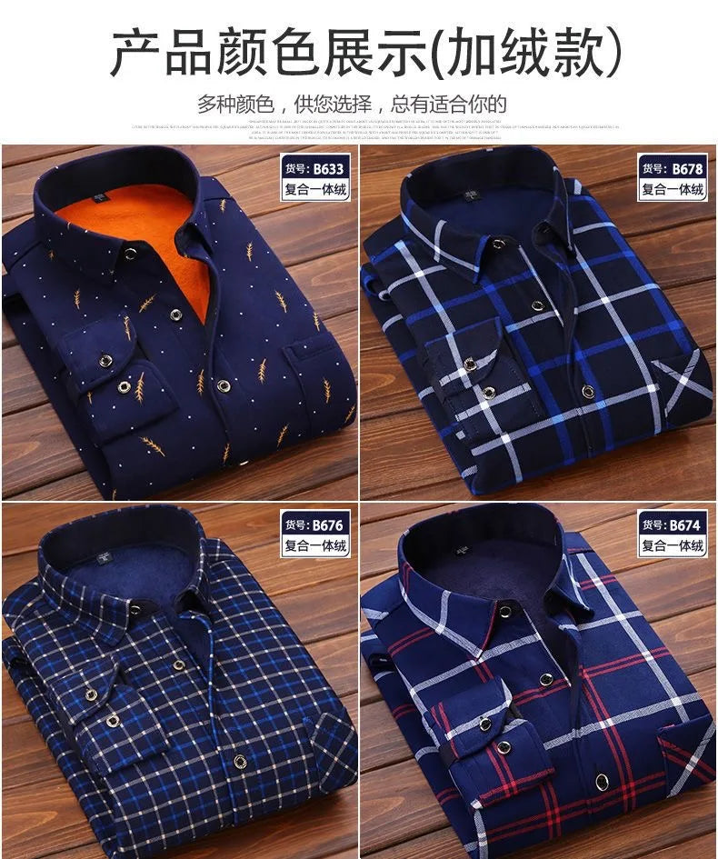 2025Men's Casual Warm Shirts Autumn Winter Long Sleeve Plaid Shirt Thick Warm Tops Men High Quality Soft Large Size Shirt Camisa