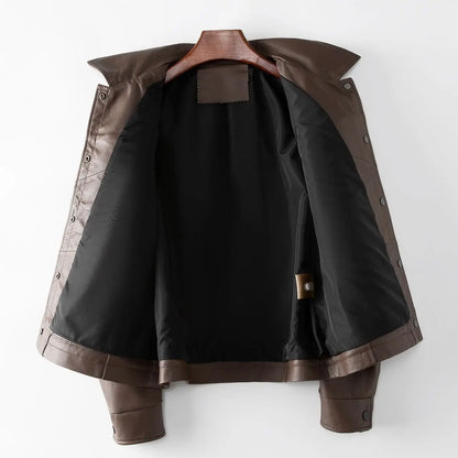 Leather coat Women 2024 autumn new Korean version of the trend washed leather motorcycle jacket slimming leather jacket