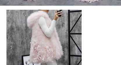 New Turkey feather waistcoat with hat and big swing, medium and long fur coat can be customized