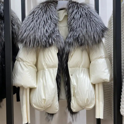 2024 Winter Women Warm Coat Oversized Real Fox Fur Collar Thick Luxury Outerwear New Fashion 90% Goose Down Jacket