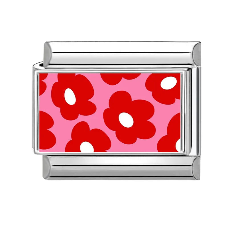 Y2K Red Pink Heart Dog Cat Flowers Italian Charm Link Fit 9mm Stainless Steel Jewelry DIY Making Bracelets For Gifts