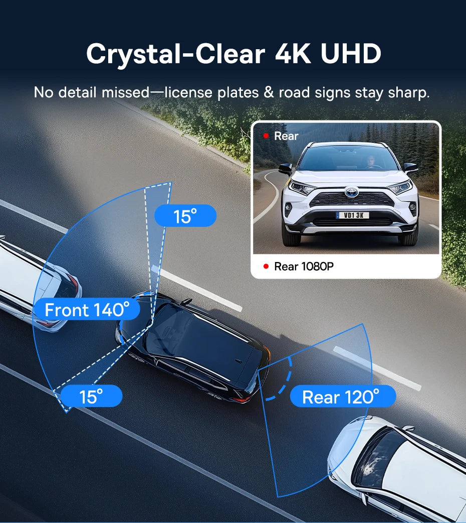 Baseus 4K Dash Cam VD1 Pro Front and Rear UHD Car Camera for SONY Sensor Supercapatior Night Vision WiFi6 DVR Video Recorder