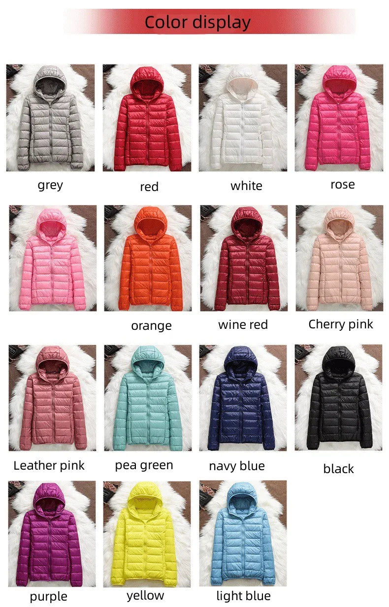 15 Colors Women Hooded Puffer Jackets 2023 New Spring Winter 90% White Duck Down Female Coats Ultralight Packable Casual Parkas