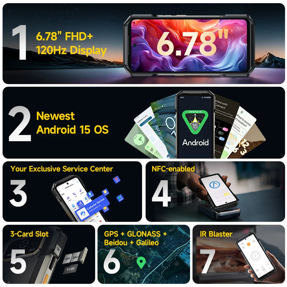Ulefone Armor 27T 4G 10600mAh Rugged Phone Android 15 Smartphone 24GB +256GB  6.78"FHD+ 120Hz 64MP Night Vision Camera NFC