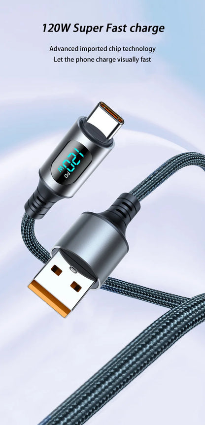 120W Cable Dual Digital Display Cable PD Fast Charging Highspeed Data Transfer USB Type C To Type-C Cable For Phone Macbook iPad