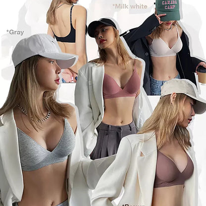 FINETOO Women Wireless Bra Deep V Padded Bralette S-XL Trendy Stripe Knitting Bras Sexy Ladies Brassiere Solid Underwear 6 Color