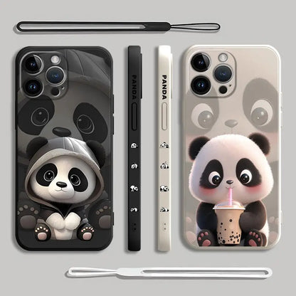 Cute Panda Phone Case for iPhone 11 13 16 Pro 14ProMax 15 Plus XS Max XR SE 8 7 12 Mini Silicone Cover Soft