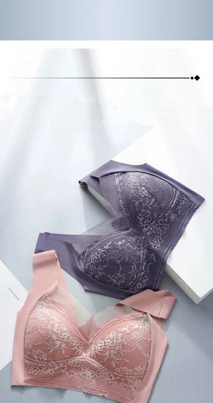 1pcs Women Lace Plus Size Bra Basic Anti Sagging Thin Vest With Padded Female Brassier Lady Ice Silk Seamless Comfort Breath Bra