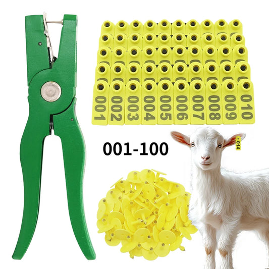 Livestock Ear Tag Marker Applicator 001-100 Ear Tags For Sheep Goat Pig Identification Kit with 2 Pcs Pins Ear Tag Pliers
