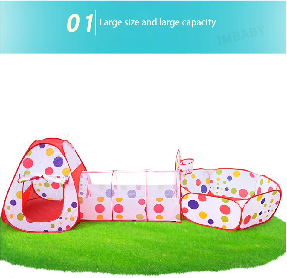 Senior 3-in-1 Foldable Baby Playground Children's Game Tent Baby Ball Fence with Crawling Tunnel Basketball Frame Children Gifts