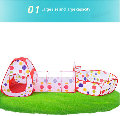 Senior 3-in-1 Foldable Baby Playground Children's Game Tent Baby Ball Fence with Crawling Tunnel Basketball Frame Children Gifts