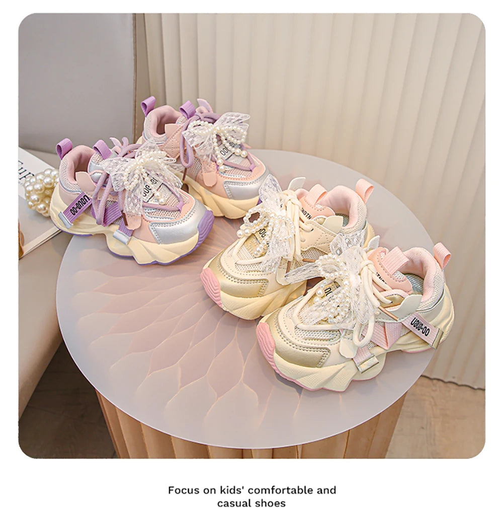 Autumn Sneakers For Kids Korean Style Trend Fashion Girl's Sneakers Soft-soled Breathable Teenager Children Sport Shoes