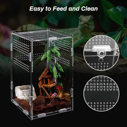 Acrylic Transparent Reptile Terrarium Habitat Breeding Box Reptiles Cage Nano Arboreal Tarantula Enclosure Dearded Dragon Supply