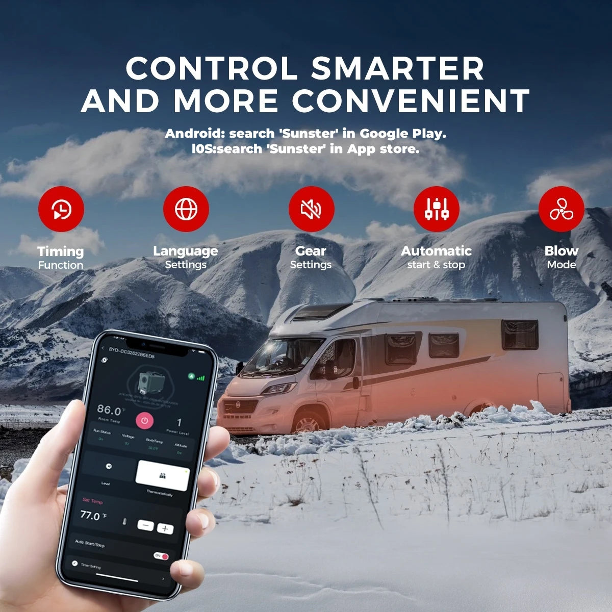 8KW 12V/24V/220V Ultra Silent Portable Diesel Air Heater W/Bluetooth App Automatic Altitude Car Heater for RV Car Campervan Home
