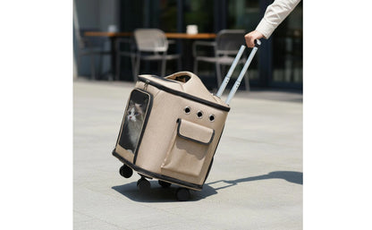 Rolling Pet Carrier Quiet Wheels Feline Carrier Suitcase Feline Travel Bag Large Capacity Portable for Outdoor