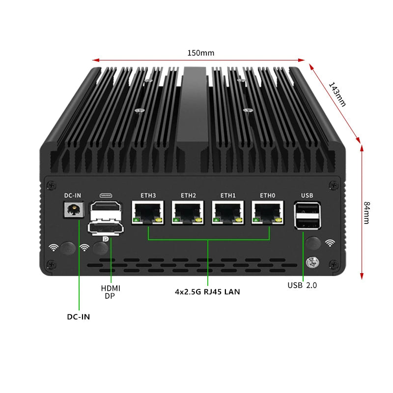 New Solid Firewall Appliance 12th Gen Intel Pentium Gold 8505 10G/1G SFP 4*2.5G RJ45 LAN 2*DDR5 NVMe Mini PC Proxmox ESXi Server