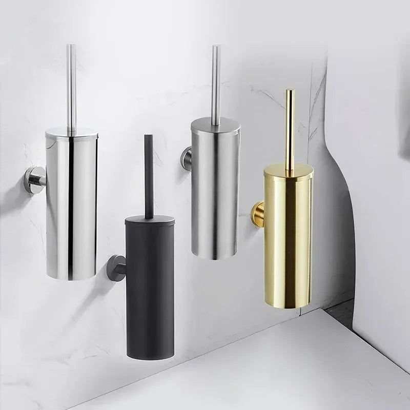 304 Stainless Steel Wall Mounted Bathroom Scrubber, Odor Proof Hanging Toilet Bowl Cleaning Brush with Holder