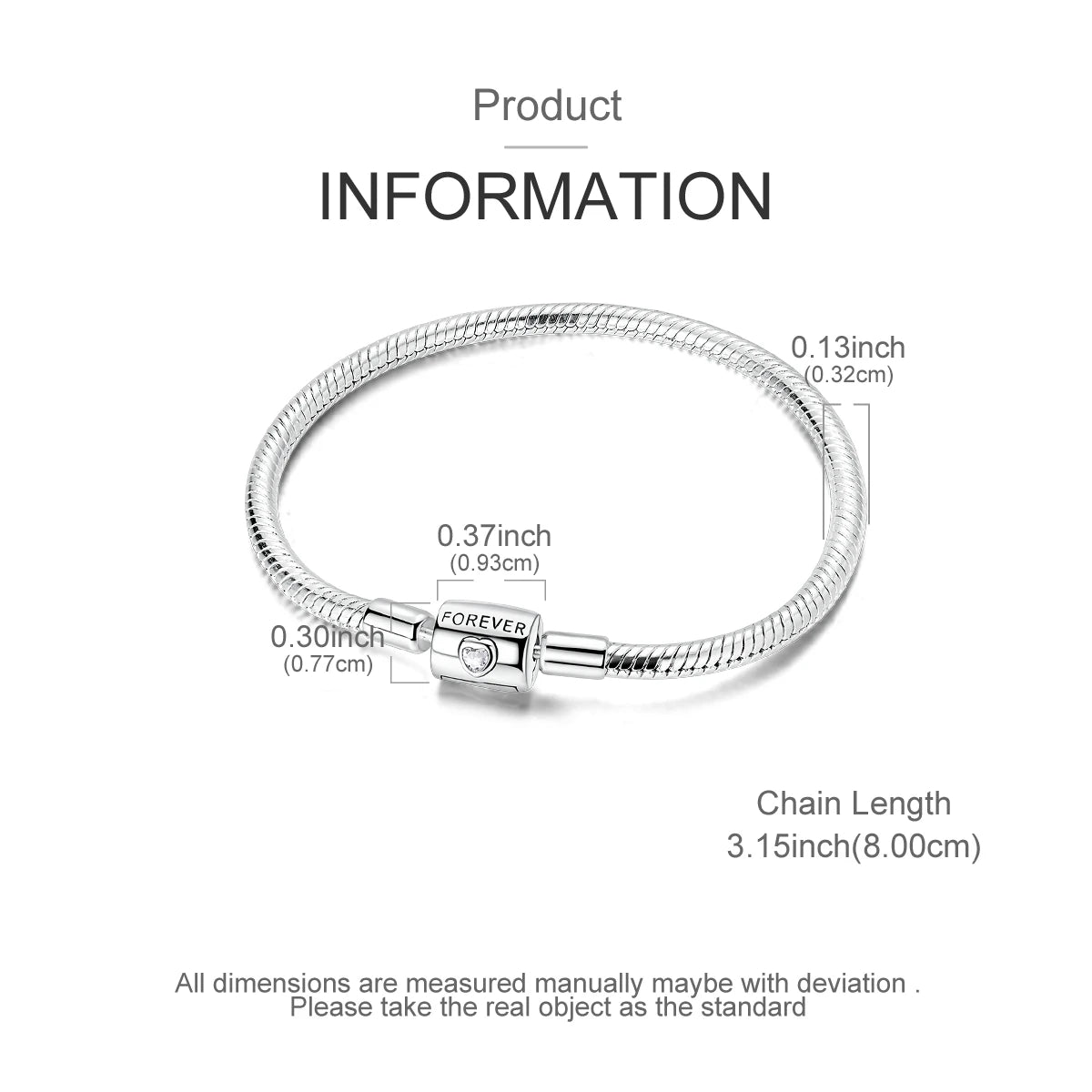 Original 925 Sterling Silver Charm Bracelets Heart Clip Bead Snake Chain Bracelet Fit Charms Beads Diy For Woman Fine Jewelry