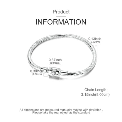 Original 925 Sterling Silver Charm Bracelets Heart Clip Bead Snake Chain Bracelet Fit Charms Beads Diy For Woman Fine Jewelry