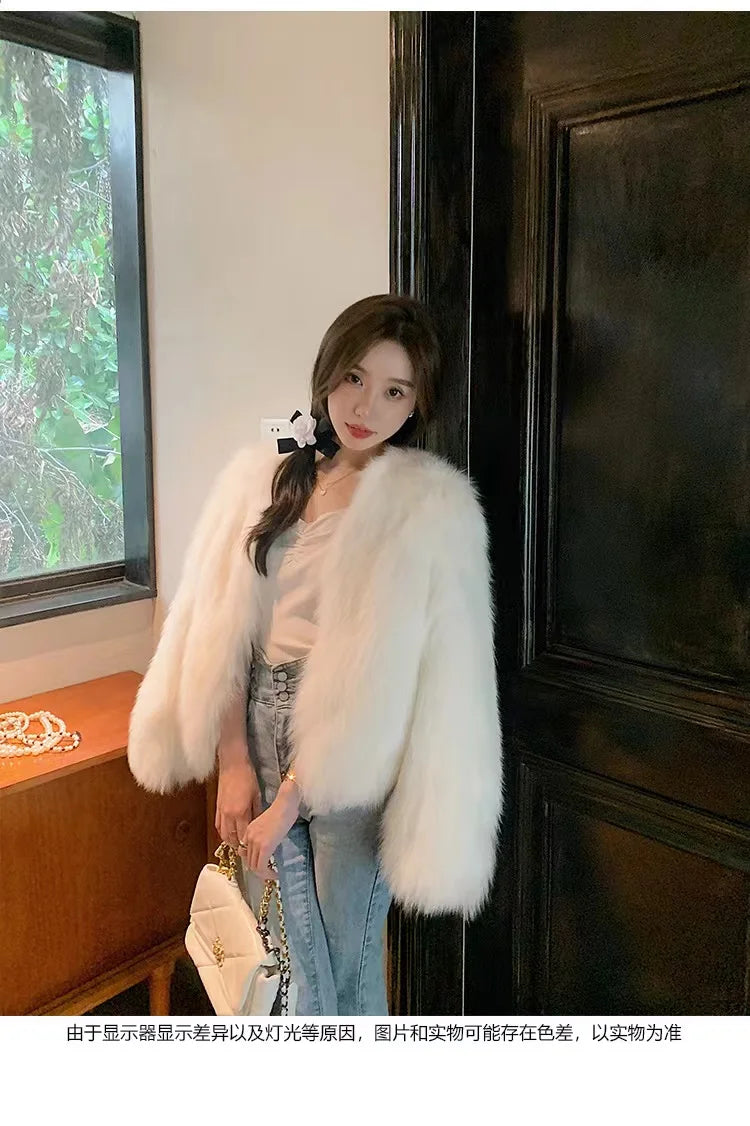 2025 Winter Female Faux Fur Jacket Short Design Long Sleeve O-neck Lightweight Women's Fur Coats Lady Fashion Outwear Cardigans