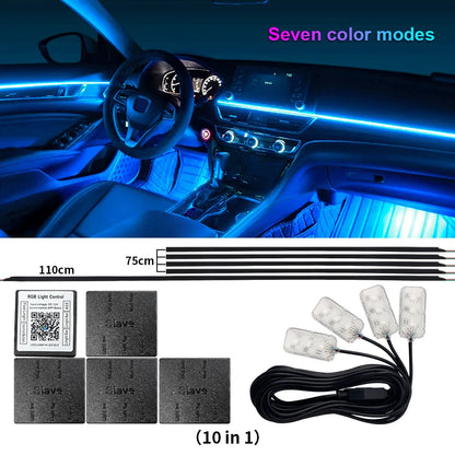 14/18 in 1 Led Acrylic Car Ambient Light RGB 64 213 Color Symphony Acrylic APP Streamer Atmosphere Lamp Kit One Zone Dual Zone