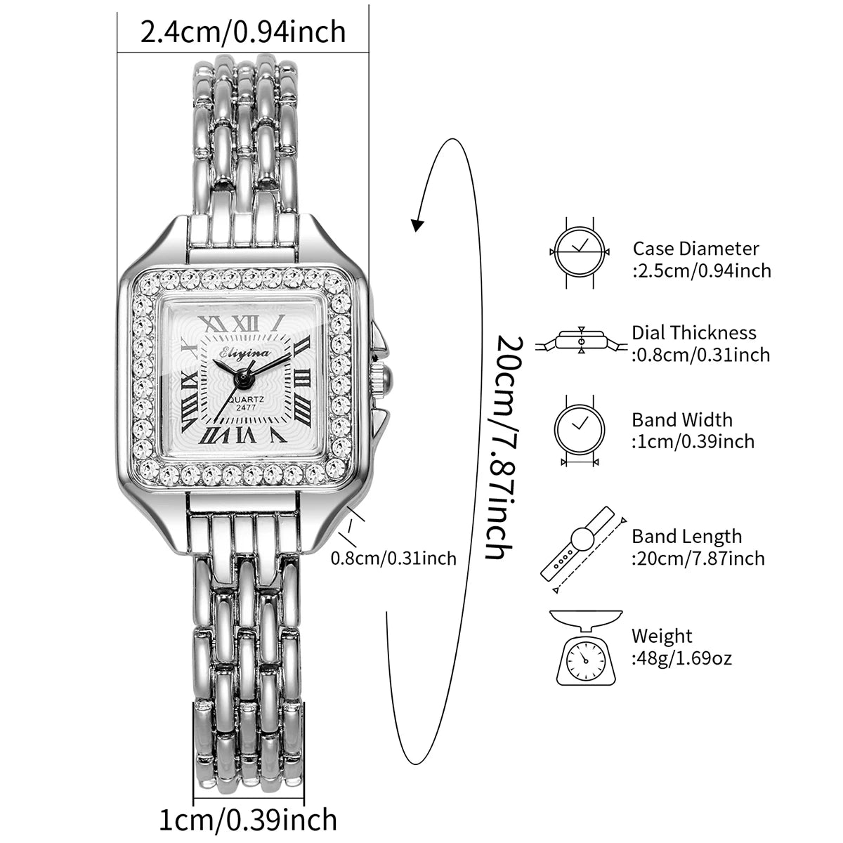 Elegant Rhinestone Square Women Watches Fashion Roma Dial Quartz Wristwatch Reloj Mujer Ladies Clock (Without Box)