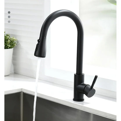Kitchen Faucets Brushed Nickel Pull Out Kitchen Sink Water Tap Deck Mounted Mixer Stream Sprayer Head Hot Cold Taps Sliver