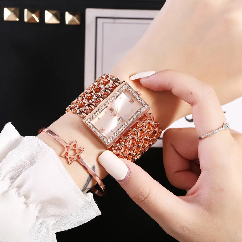 Luxury Noble Gold Ladies Quartz Watch Fashion Women's Skeleton Bracelet full Dress Clock Watches