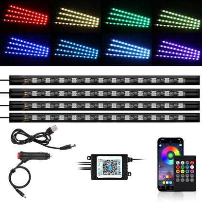 Car Interior Light Ambient Light with USB Cigarette Decorative Lamps RGB Car Footwell Light with Remote/Voice Control