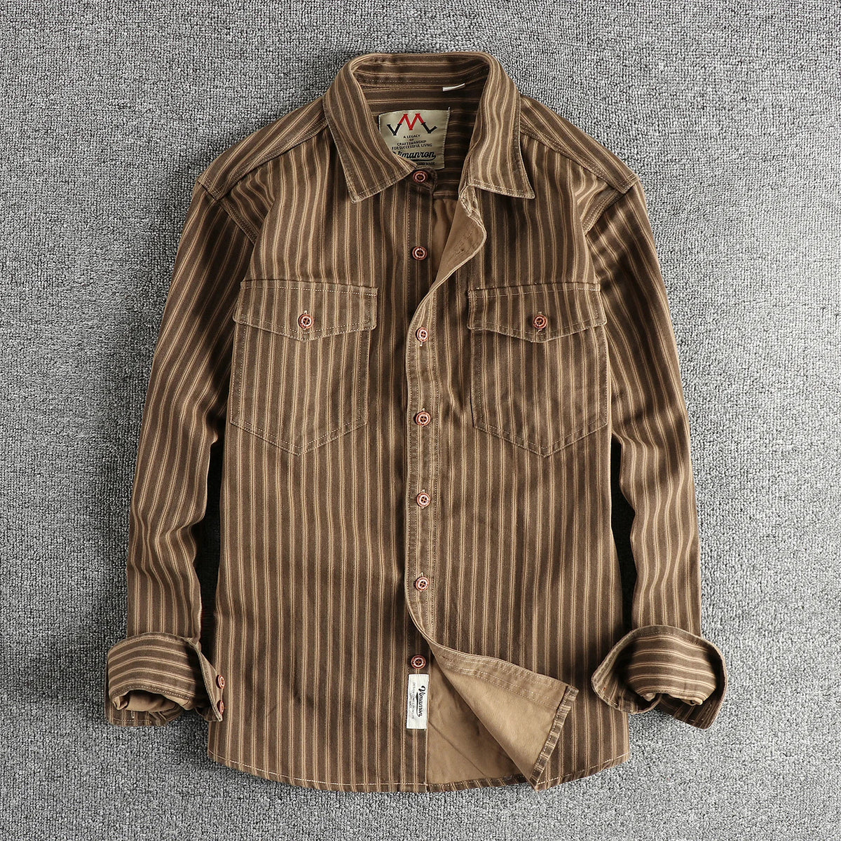 2025 Autumn And Winter New American Retro Stripe Long-Sleeve Lapel Shirt Men's Simple Fashion Washed Multi-pocket Casual Blouses