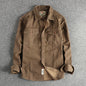 2025 Autumn And Winter New American Retro Stripe Long-Sleeve Lapel Shirt Men's Simple Fashion Washed Multi-pocket Casual Blouses