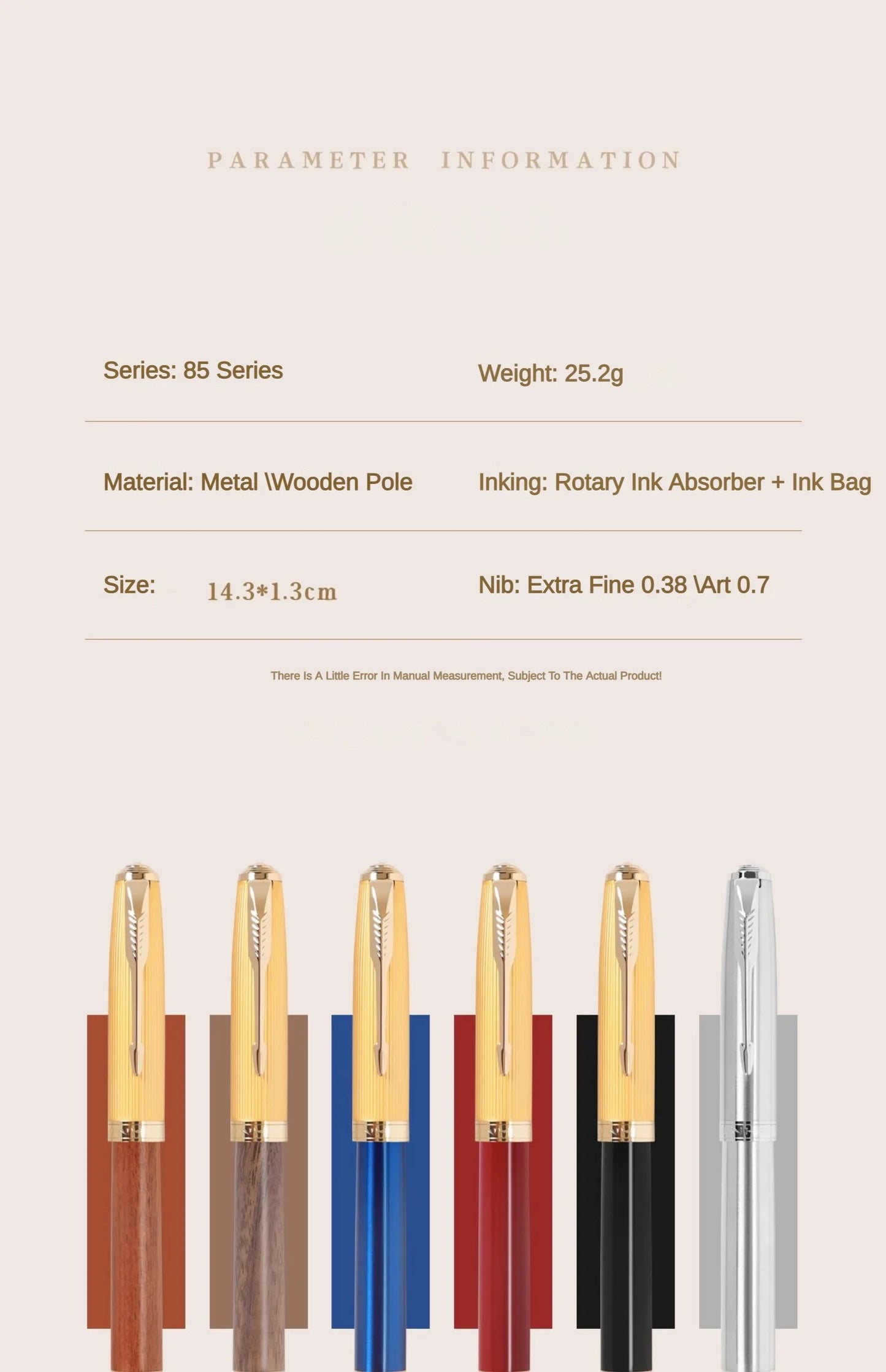 JINHAO 85 Metal/Wood Fountain Pen Golden Cap Extra Fine Nib Ink Pen Office School Supplies Stationery Pens for Writing