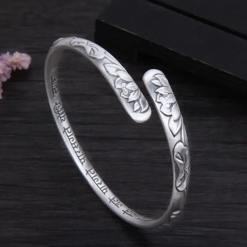 XIYANIKE Vintage Thai Silver Lotus Flower Cuff Bracelet For Women Girl Ethnic Fashion New Jewelry Party Lady Gift Pulseras Mujer