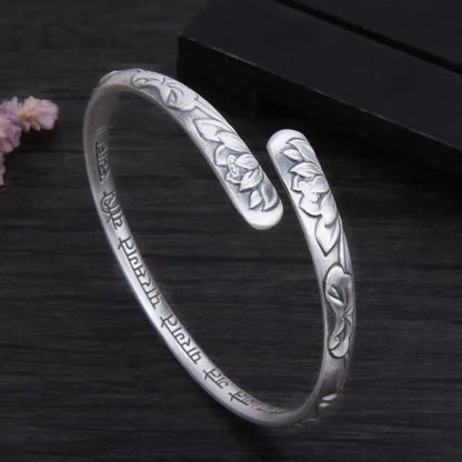 XIYANIKE Vintage Thai Silver Lotus Flower Cuff Bracelet For Women Girl Ethnic Fashion New Jewelry Party Lady Gift Pulseras Mujer